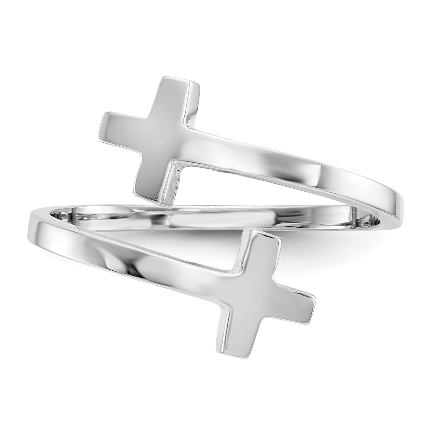 14k White Gold Polished Double Cross Bypass Ring