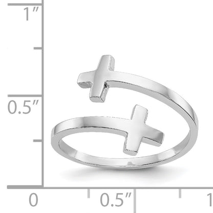 14k White Gold Polished Double Cross Bypass Ring