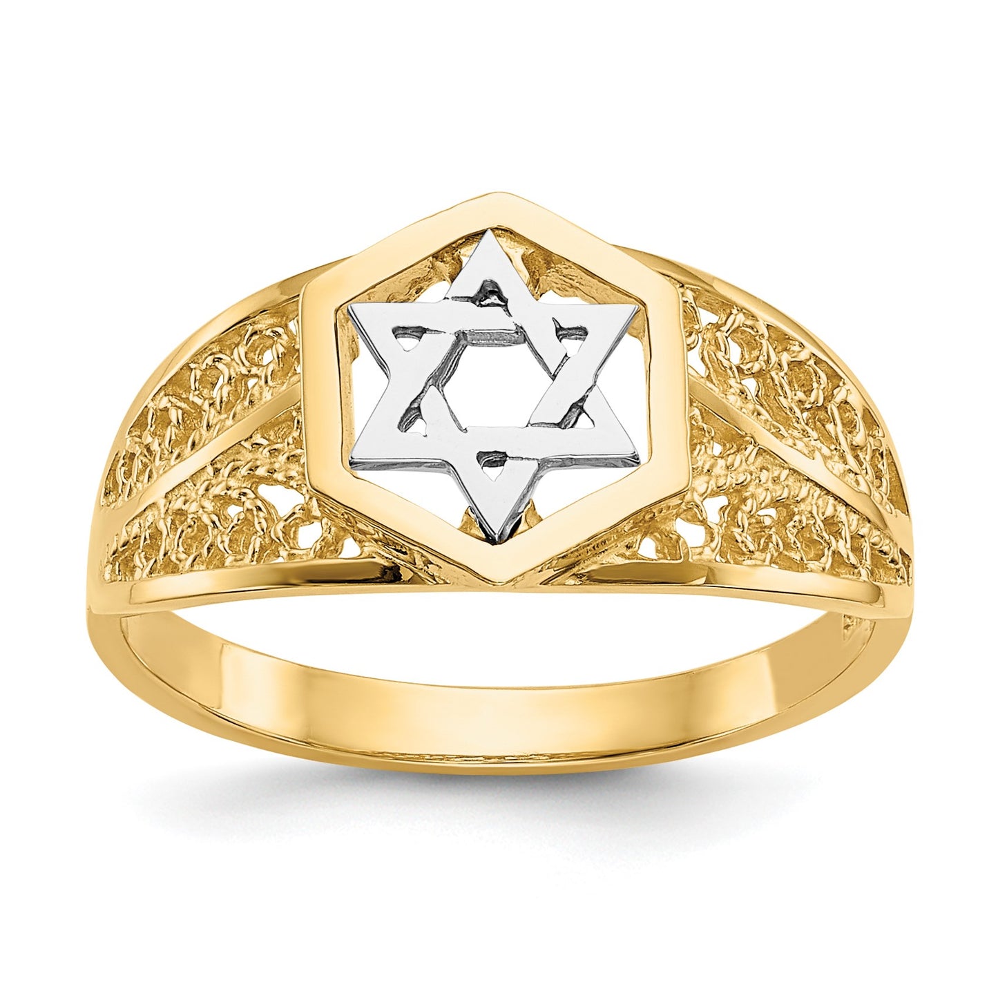 14k Two-Tone Polished Star of David Ring