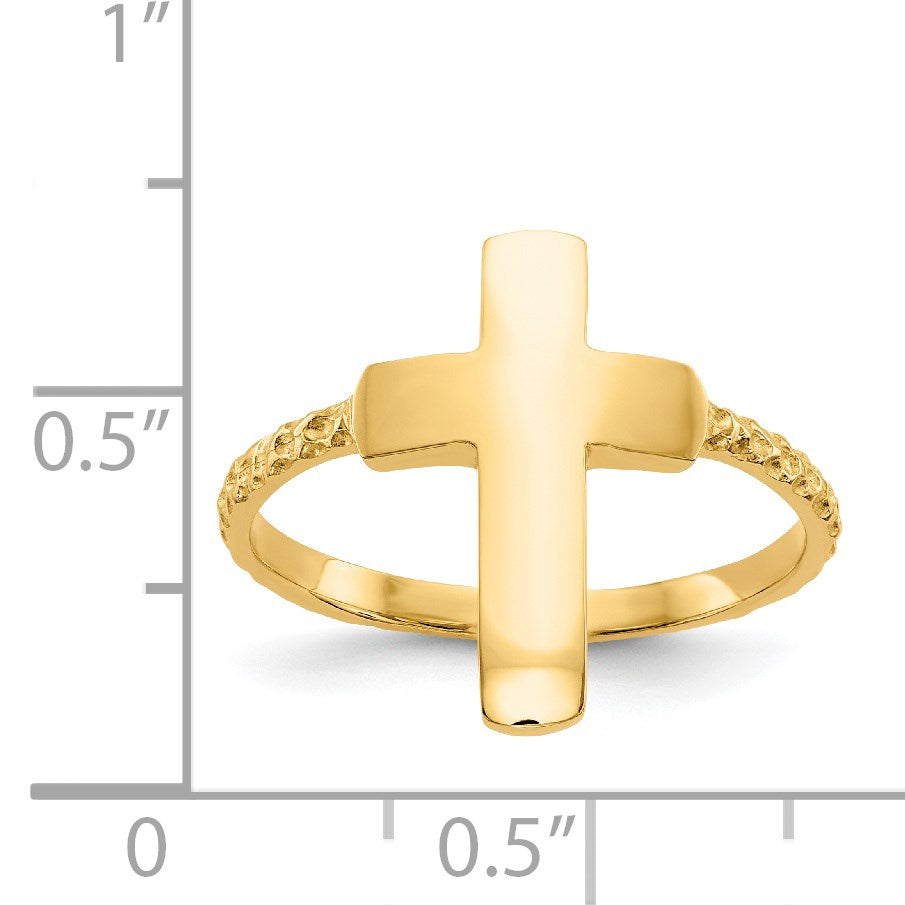 14k Polished and Textured Cross Ring