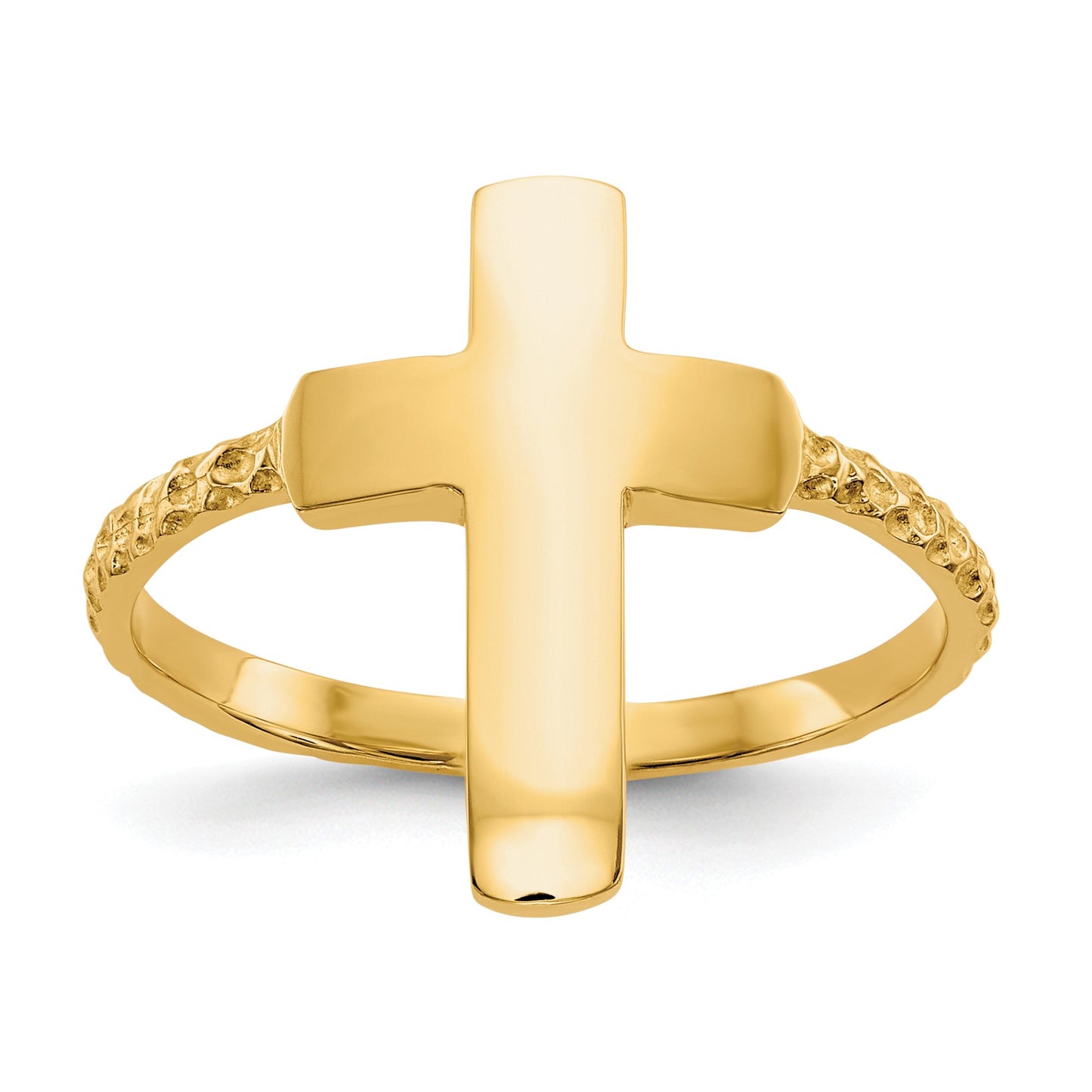 14k Polished and Textured Cross Ring