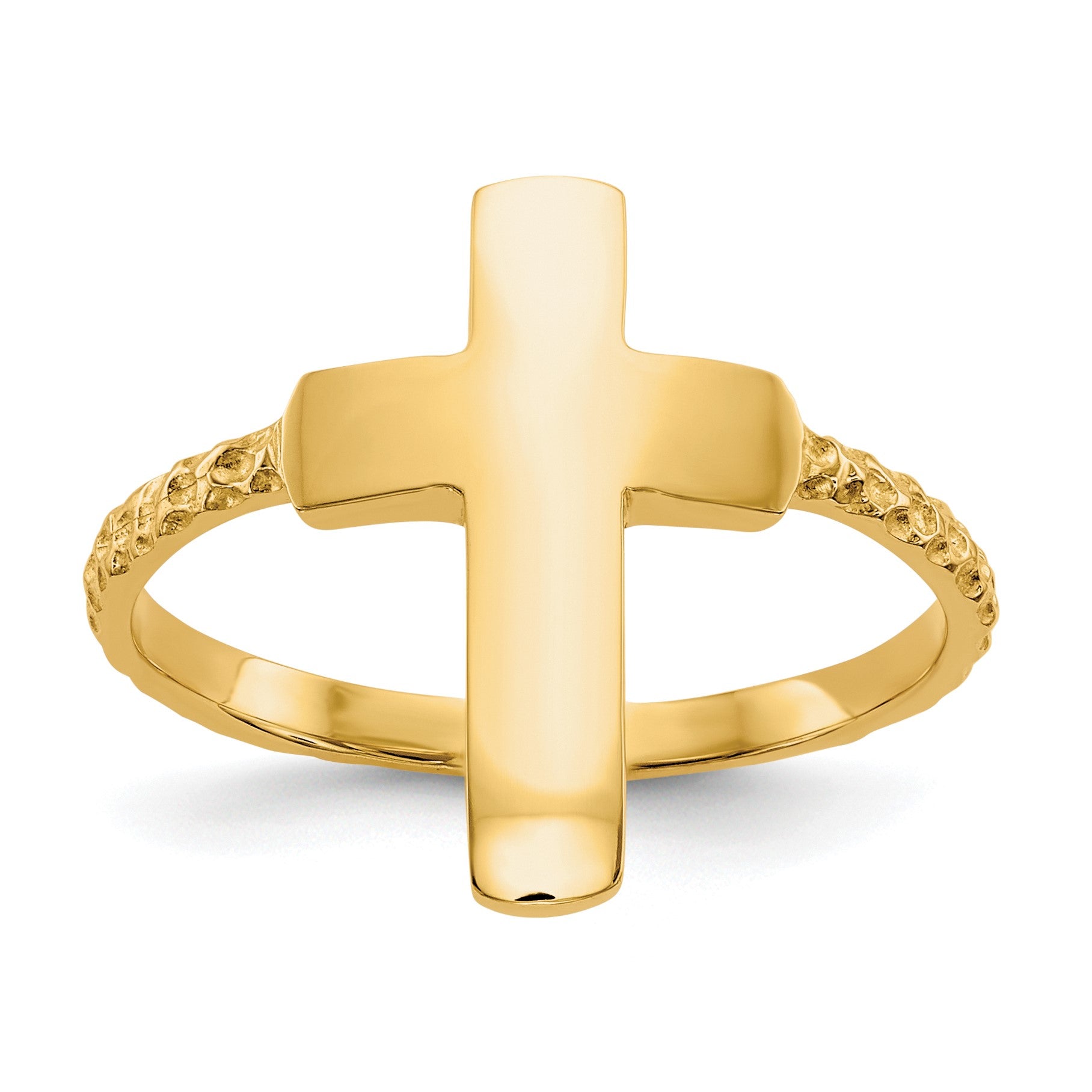 14k Polished and Textured Cross Ring