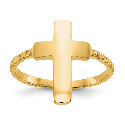 14k Polished and Textured Cross Ring