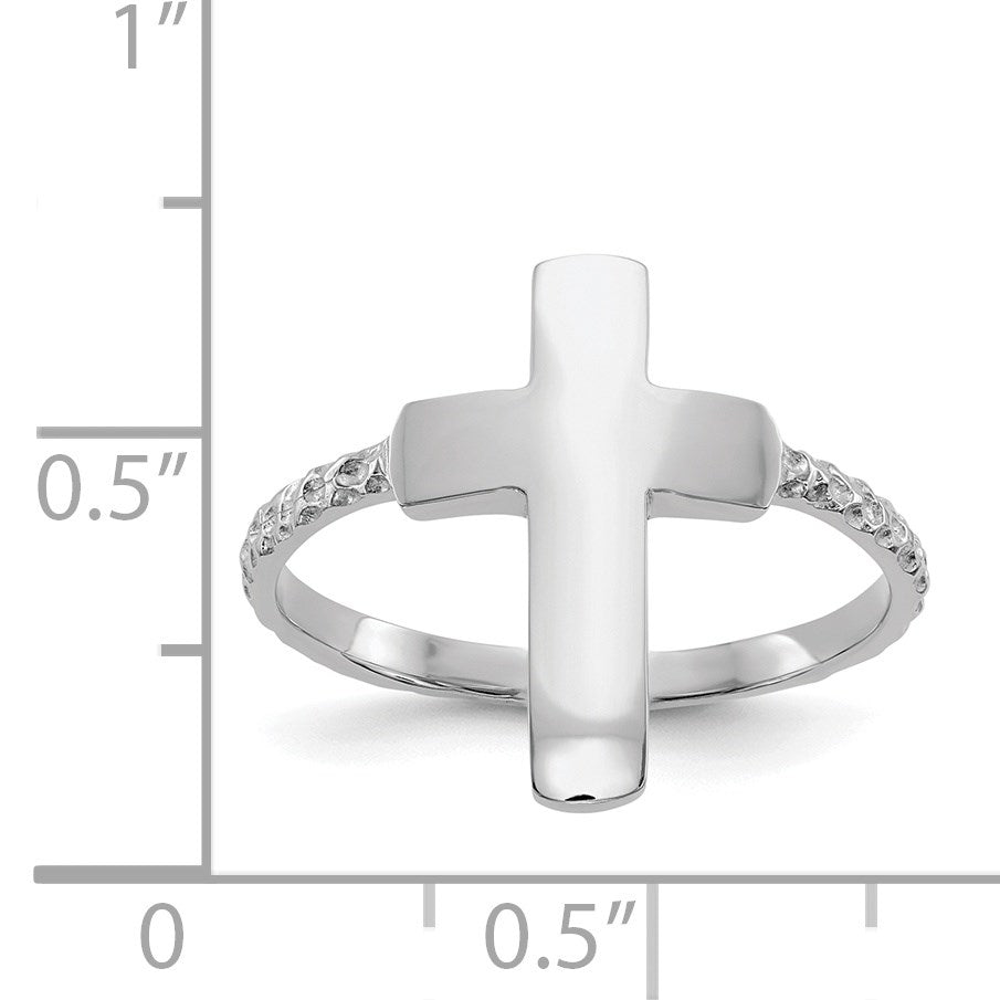 14k White Gold Polished and Textured Cross Ring