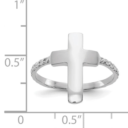 14k White Gold Polished and Textured Cross Ring