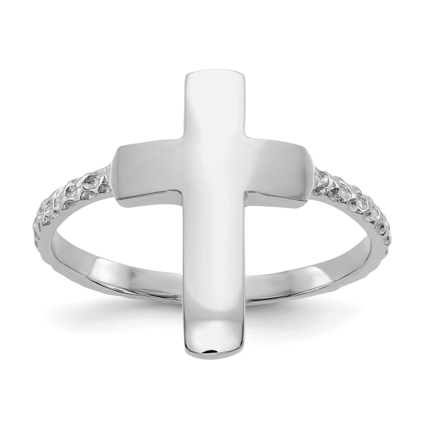 14k White Gold Polished and Textured Cross Ring