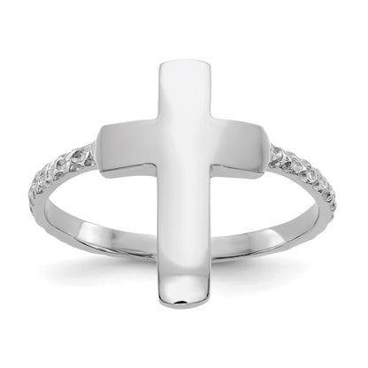14k White Gold Polished and Textured Cross Ring