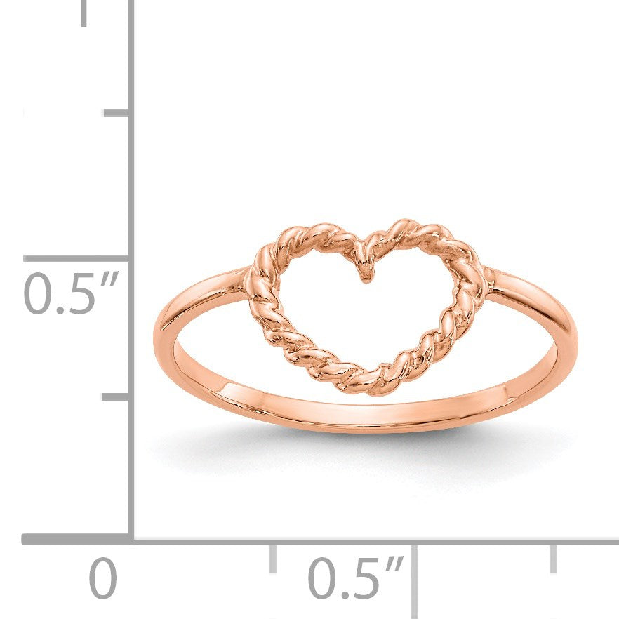 14k Rose Gold Polished and Textured Heart Ring