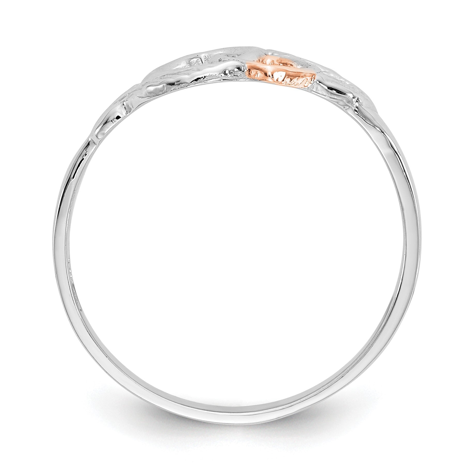 14K White and Rose Gold-Plated Polished 2 Hearts and Leaves Ring