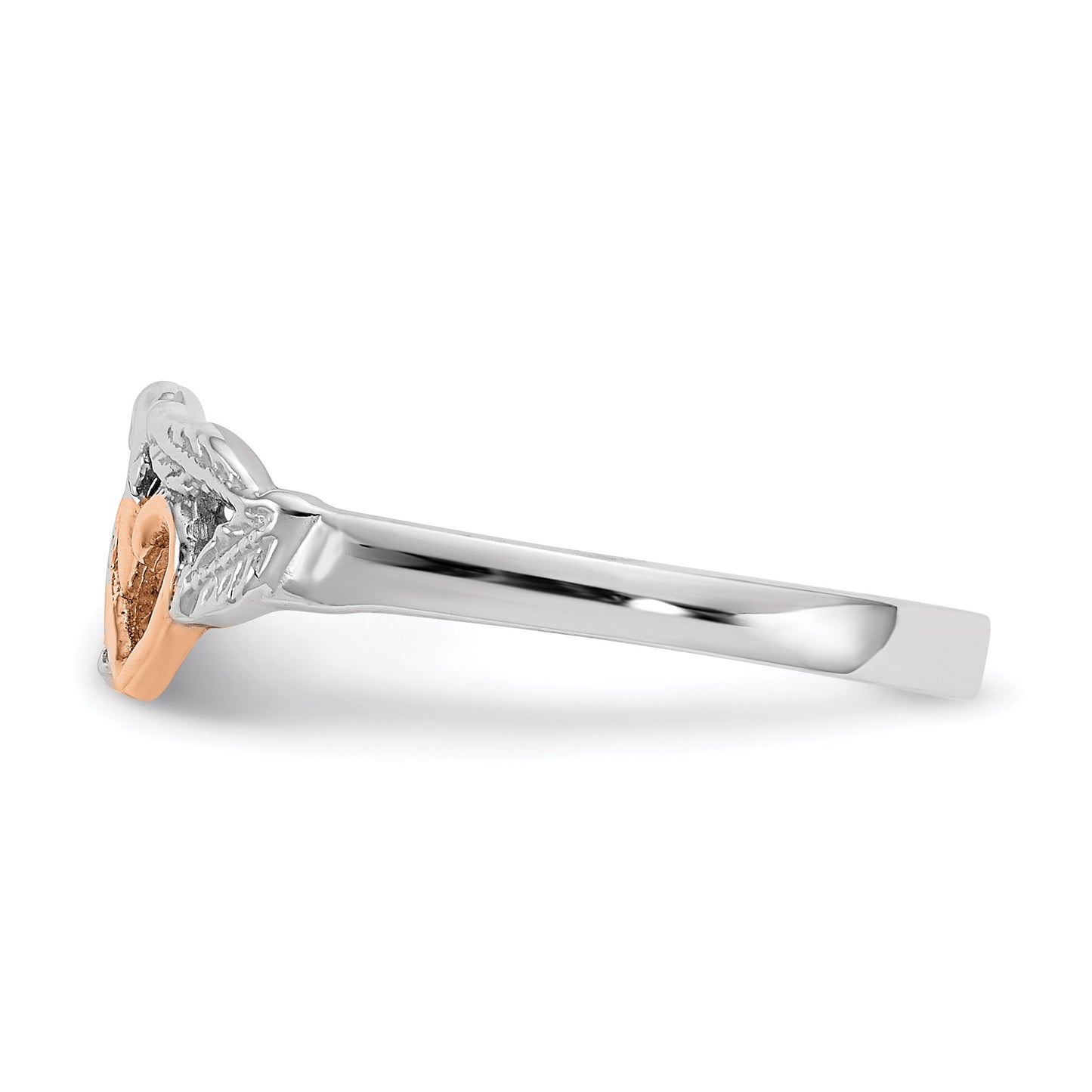 14K White and Rose Gold-Plated Polished 2 Hearts and Leaves Ring