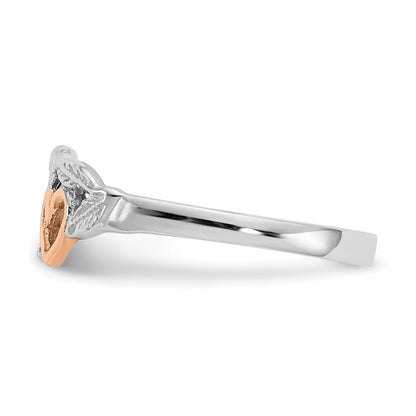 14K White and Rose Gold-Plated Polished 2 Hearts and Leaves Ring
