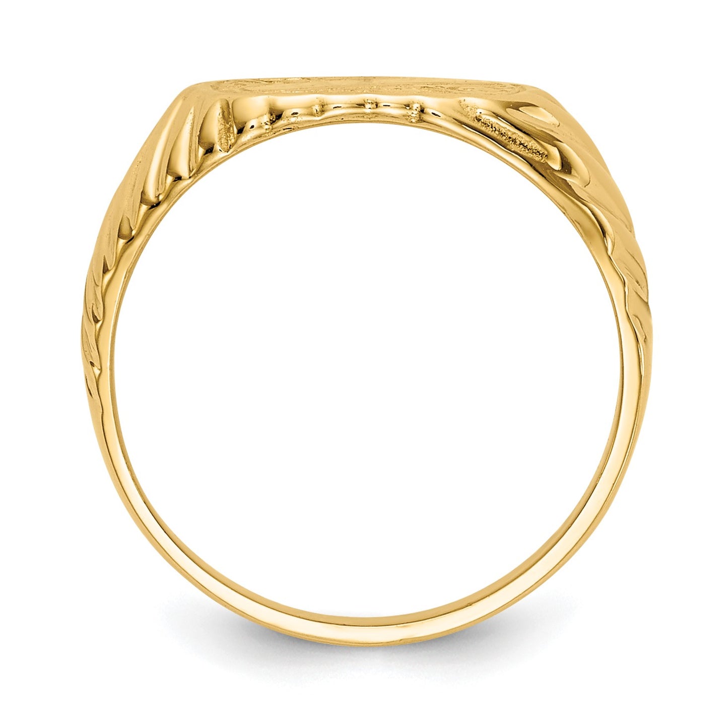 14K Polished 9.5x7.0mm Open Back Size 2.5 Baby Rectangular with Stripes Signet Ring