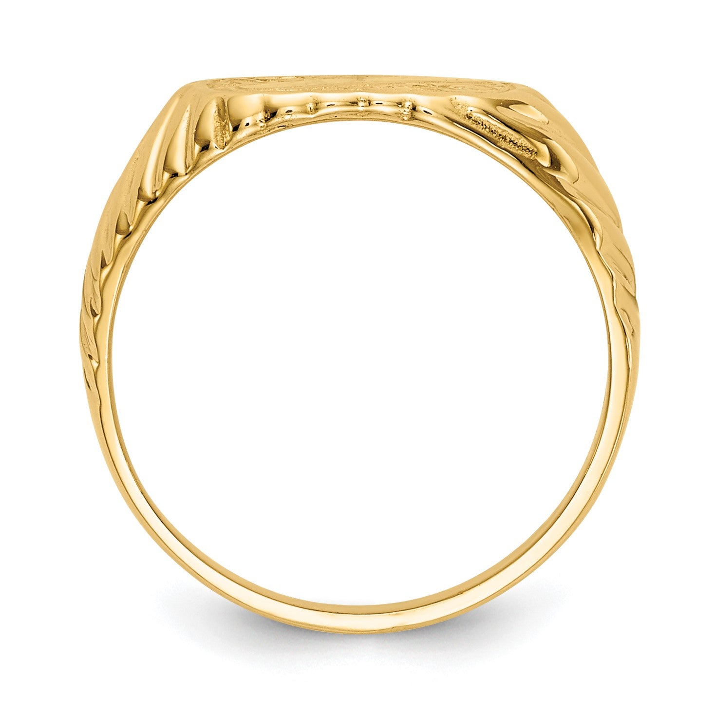 14K Polished 9.5x7.0mm Open Back Size 2.5 Baby Rectangular with Stripes Signet Ring