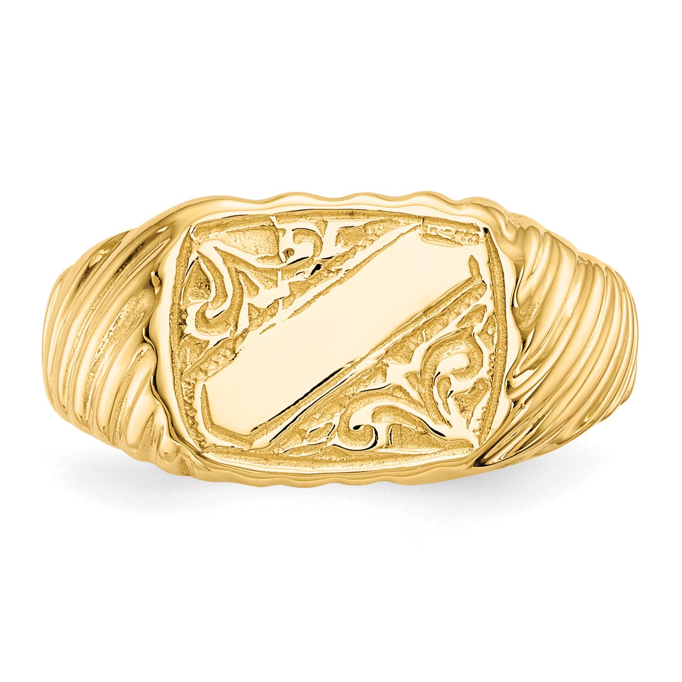 14K Polished 9.5x7.0mm Open Back Size 2.5 Baby Rectangular with Stripes Signet Ring
