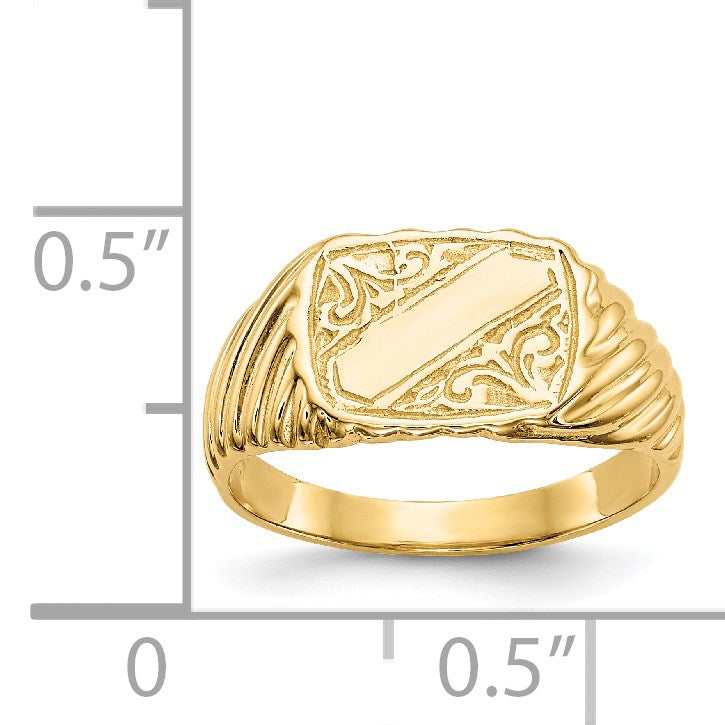 14K Polished 9.5x7.0mm Open Back Size 2.5 Baby Rectangular with Stripes Signet Ring