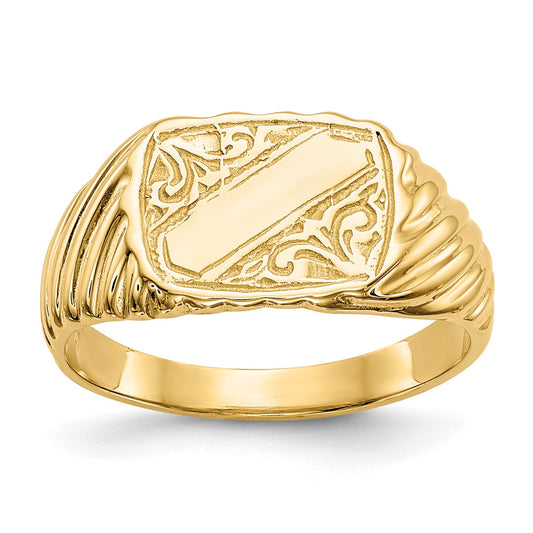 14K Polished 9.5x7.0mm Open Back Size 2.5 Baby Rectangular with Stripes Signet Ring