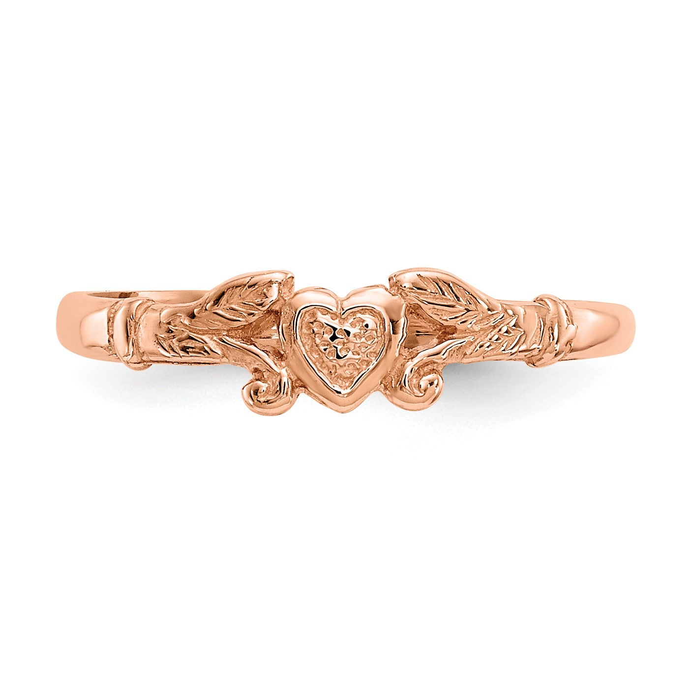 14K Rose Gold Textured Mini Heart Size 1 Baby / Childs Ring