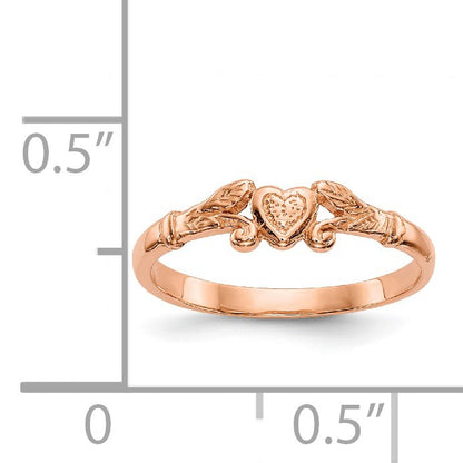 14K Rose Gold Textured Mini Heart Size 1 Baby / Childs Ring