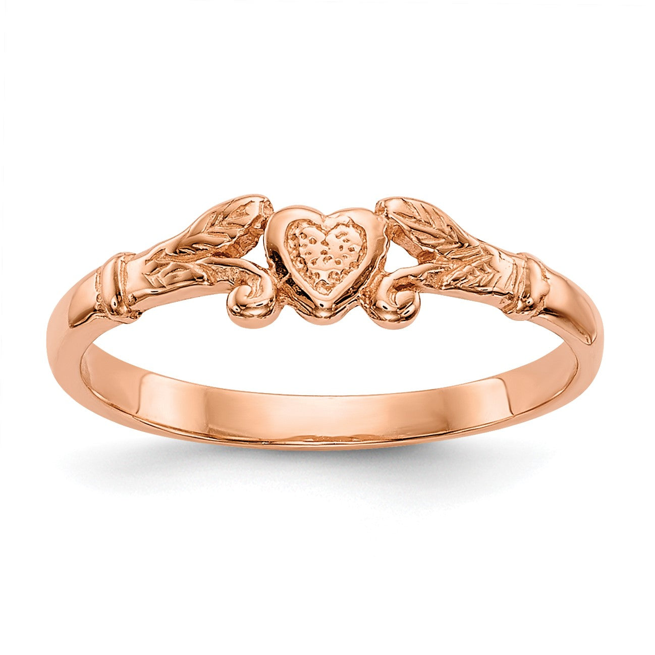 14K Rose Gold Textured Mini Heart Size 1 Baby / Childs Ring