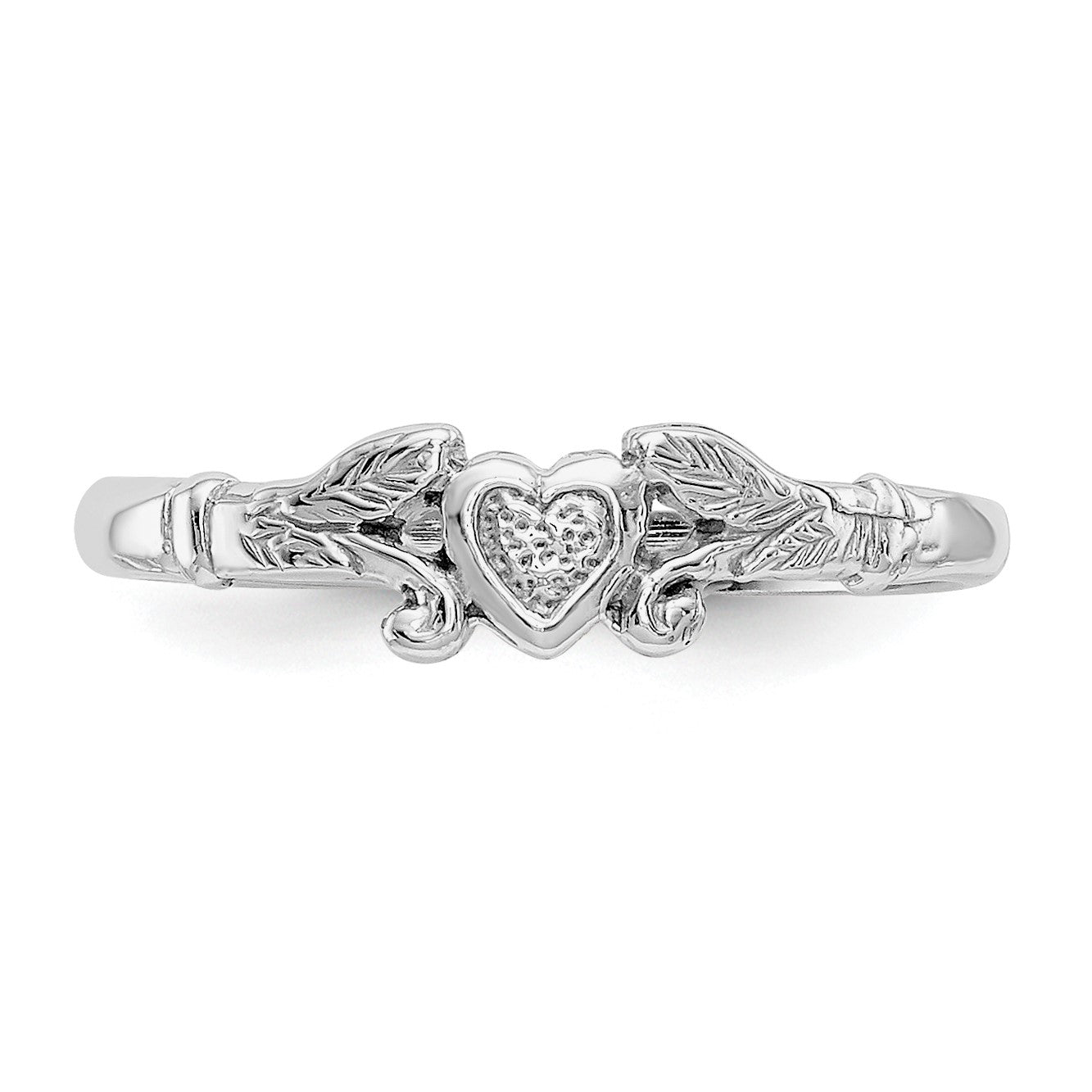 14K White Gold Textured Mini Heart Size 1 Baby / Childs Ring