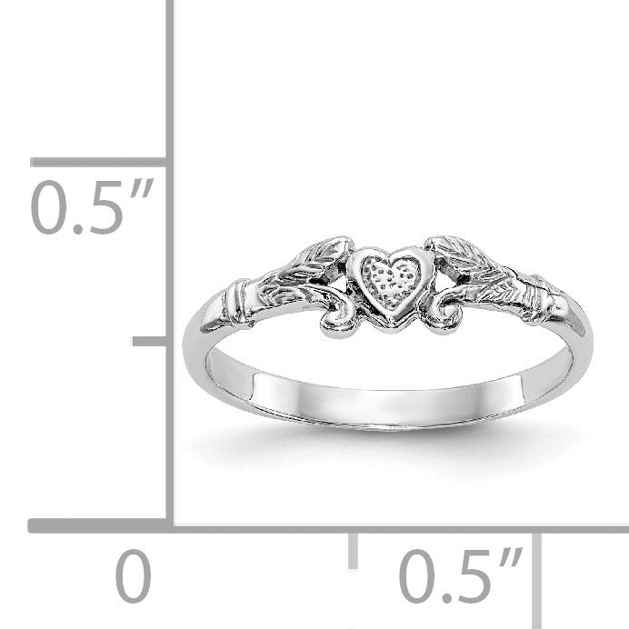 14K White Gold Textured Mini Heart Size 1 Baby / Childs Ring