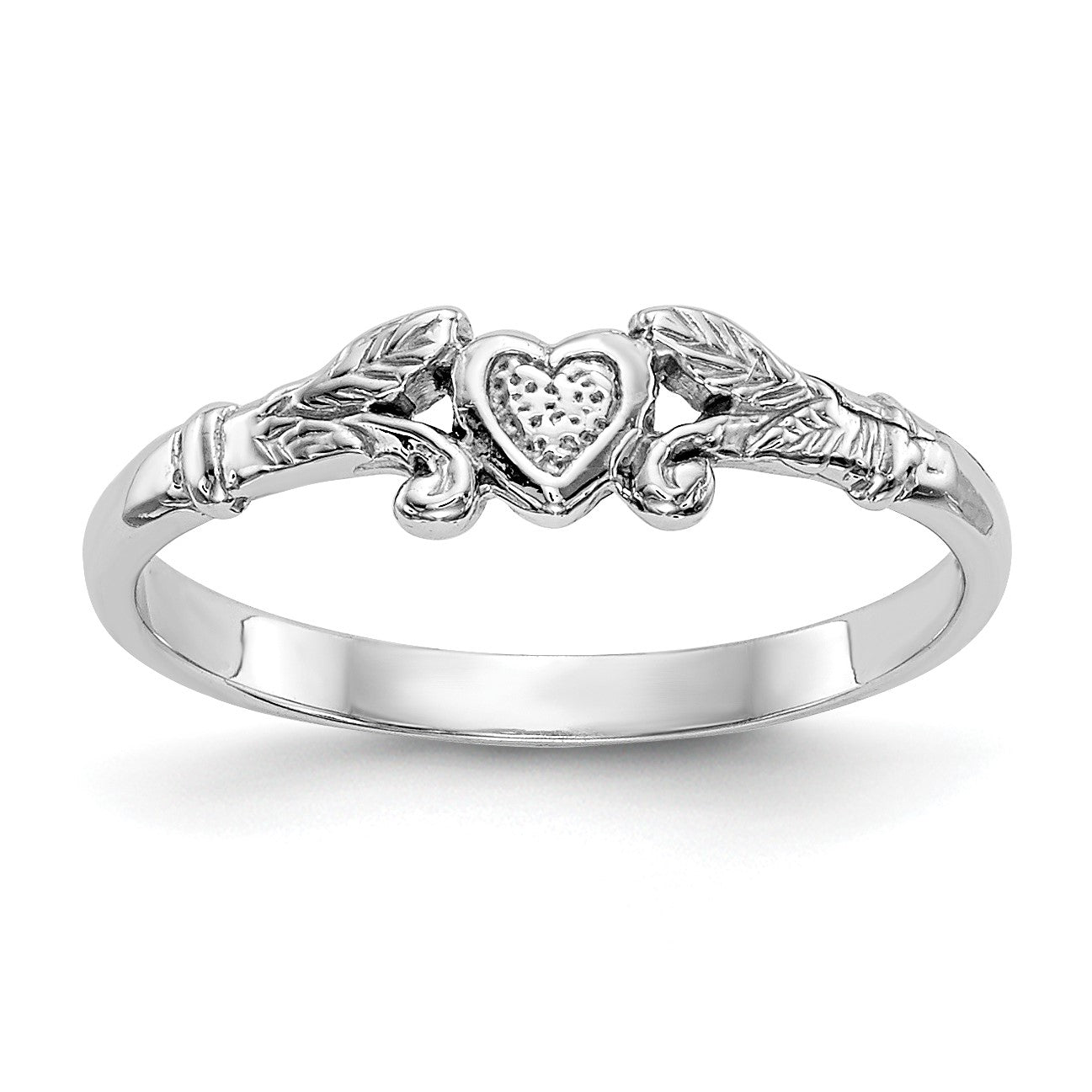 14K White Gold Textured Mini Heart Size 1 Baby / Childs Ring