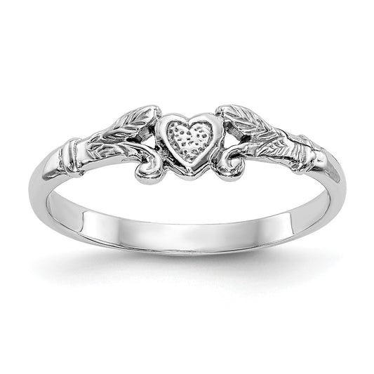 14K White Gold Textured Mini Heart Size 1 Baby / Childs Ring