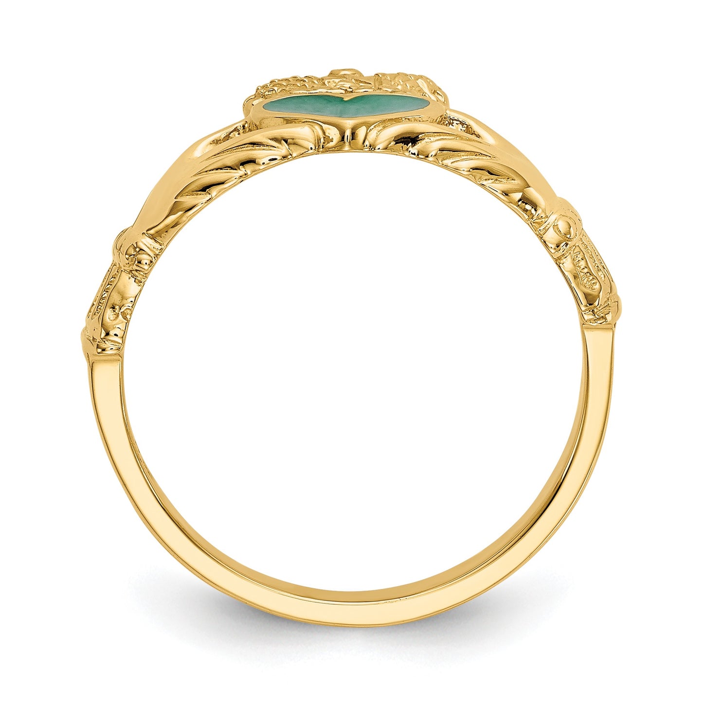 14k Green Enamel Claddagh Ring