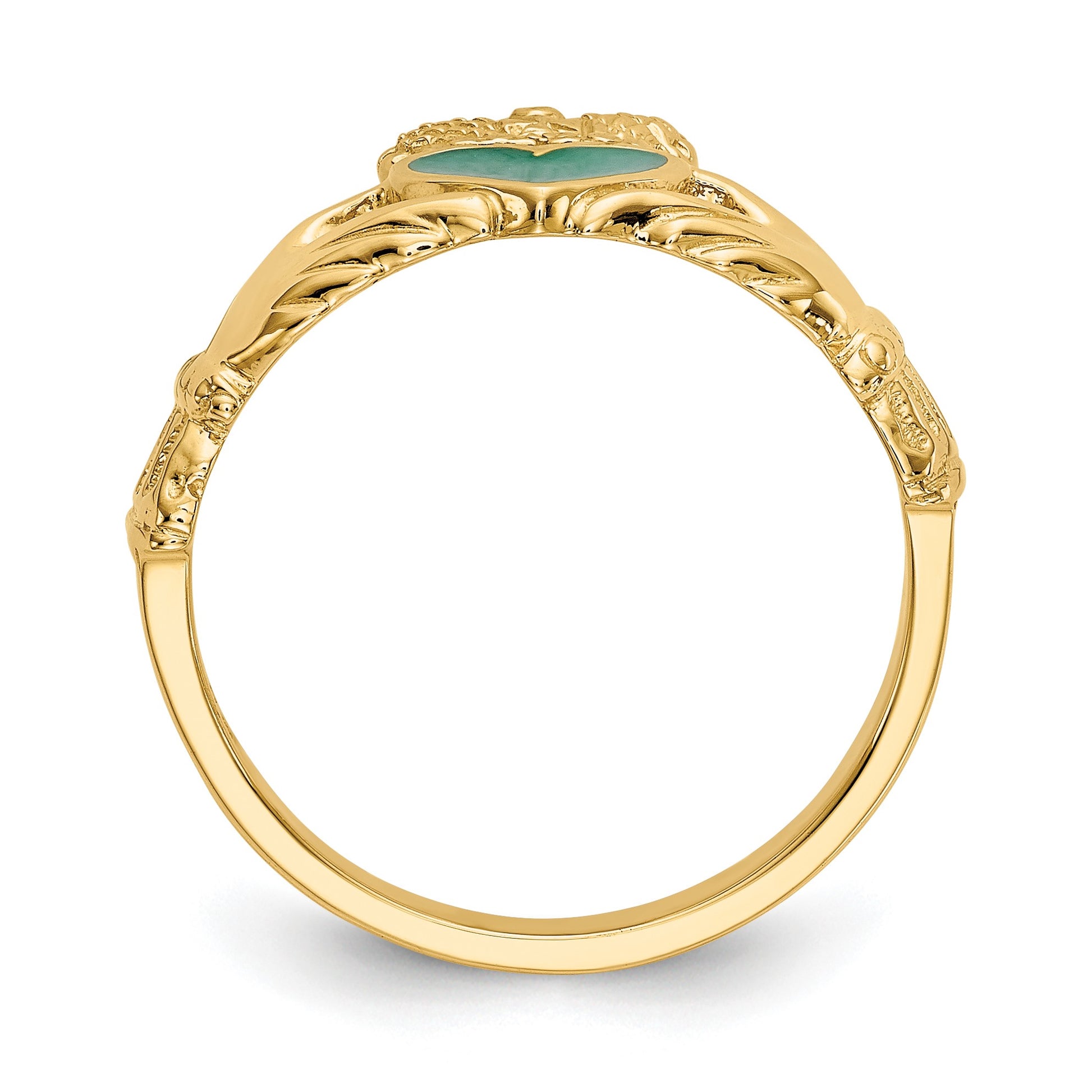 14k Green Enamel Claddagh Ring
