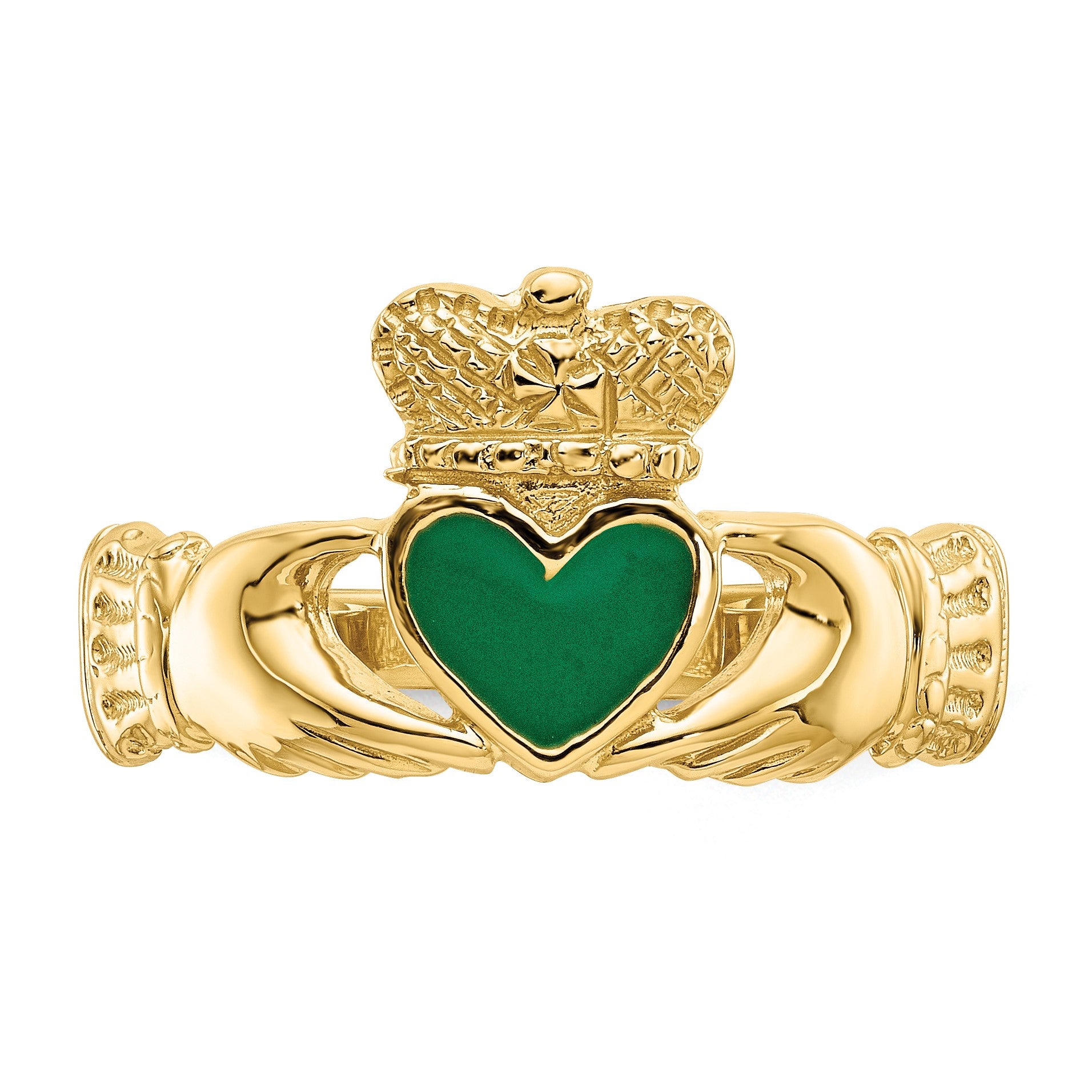 14k Green Enamel Claddagh Ring