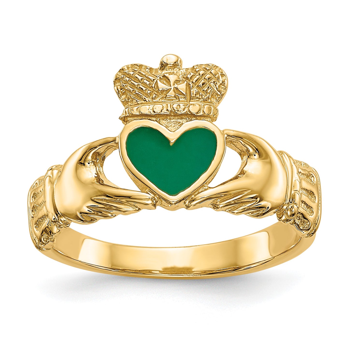 14k Green Enamel Claddagh Ring