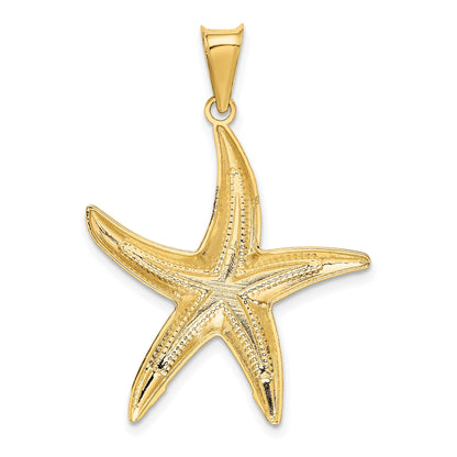 14k and White Rhodium Diamond-cut Polished Starfish Pendant
