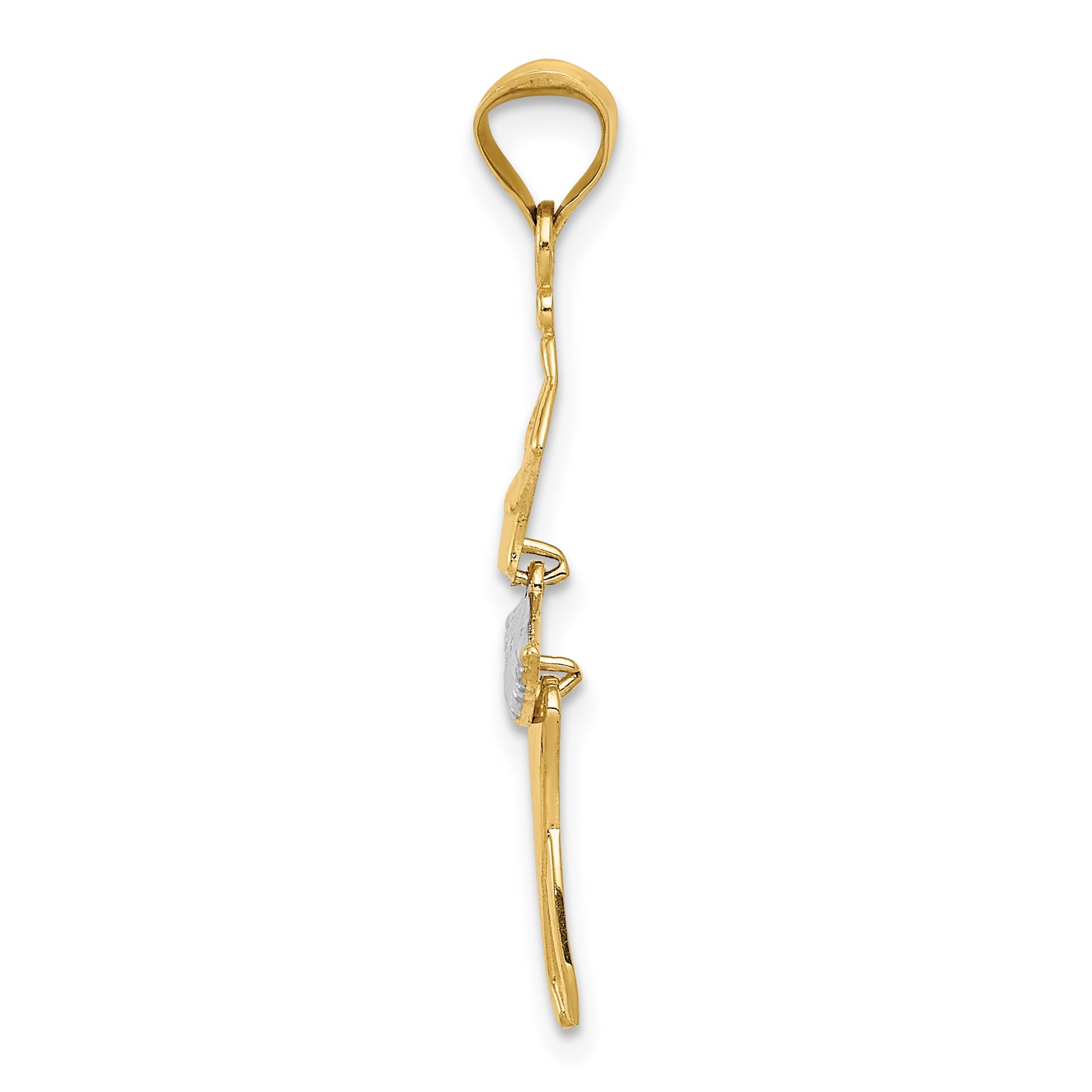 14K and White Rhodium Polished Dancer with Moveable Skirt and Legs Pendant