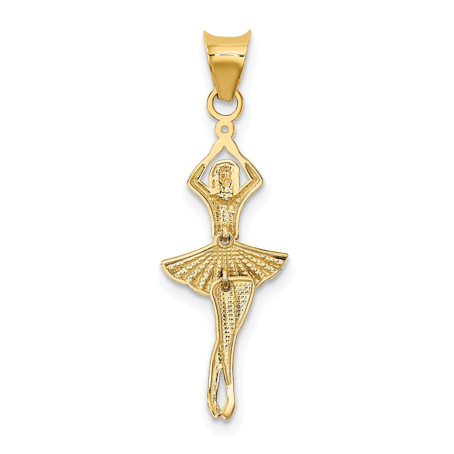 14K and White Rhodium Polished Dancer with Moveable Skirt and Legs Pendant