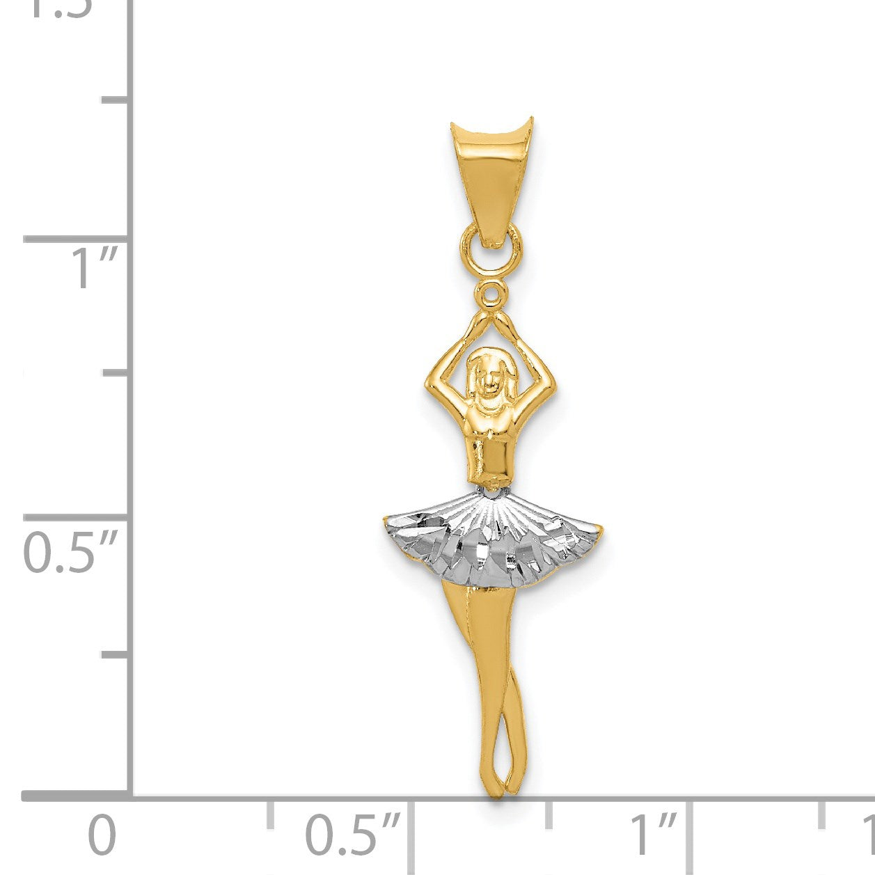 14K and White Rhodium Polished Dancer with Moveable Skirt and Legs Pendant