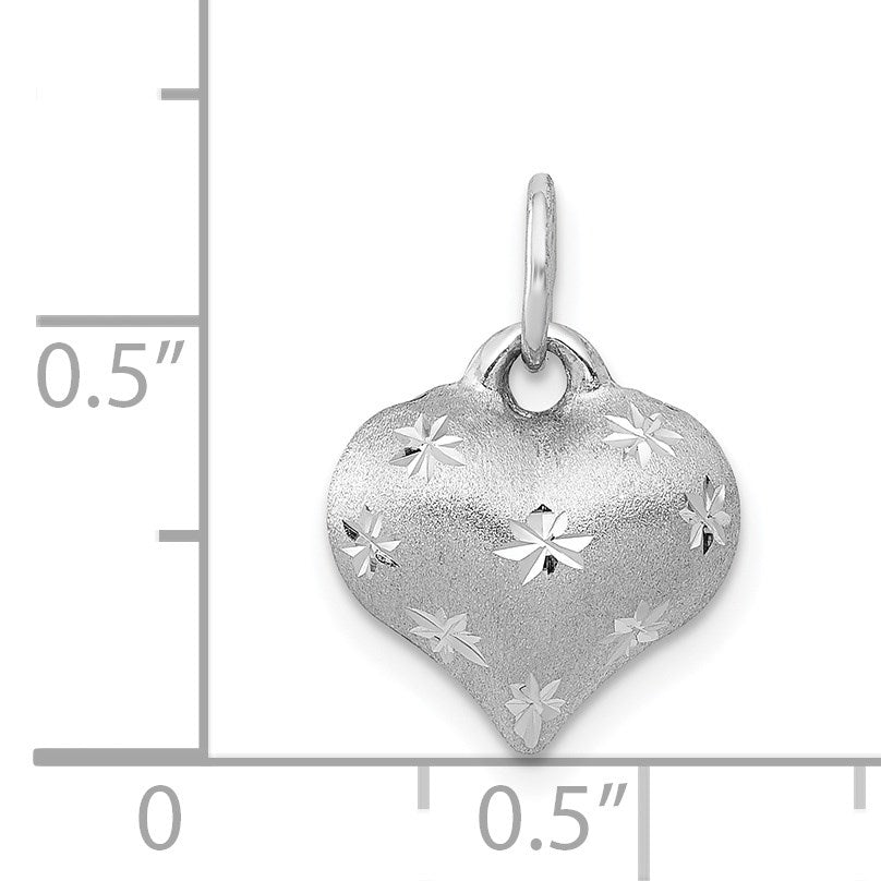 14k White Gold Satin Diamond-cut 3D Puffed Heart Pendant