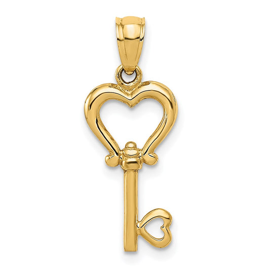 14k Polished 3D Heart Key Pendant