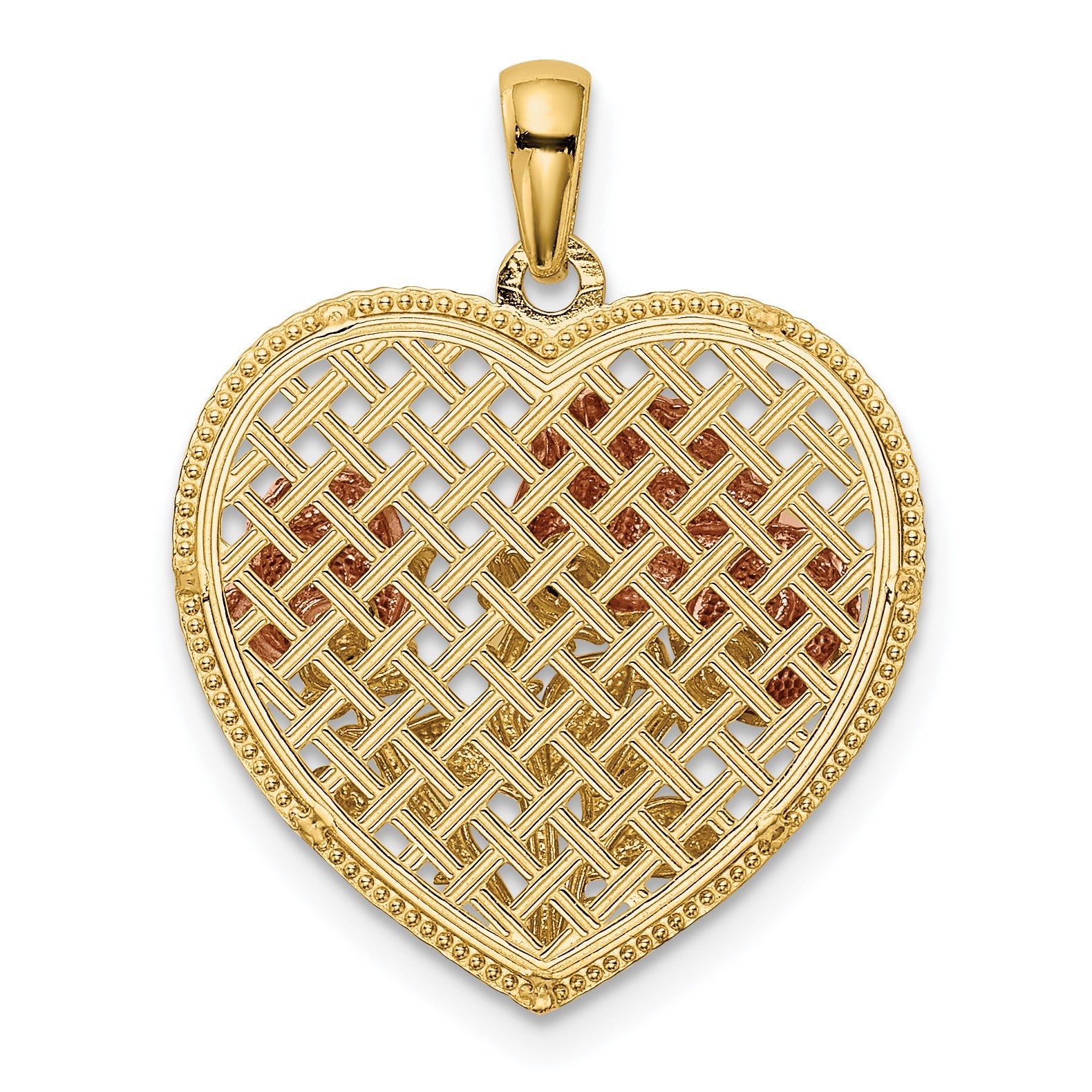 14K Two-tone Polished Flowers in Heart Pendant
