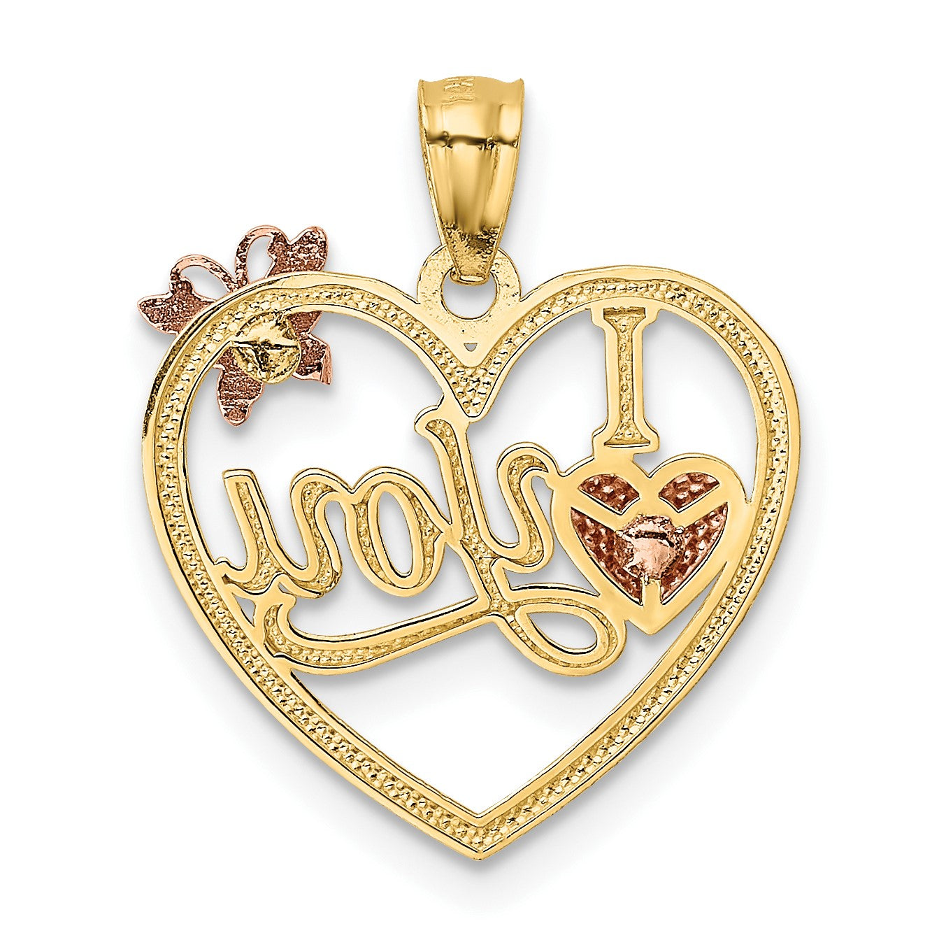 14k Two-tone with White Rhodium I LOVE YOU Heart with Butterfly Pendant