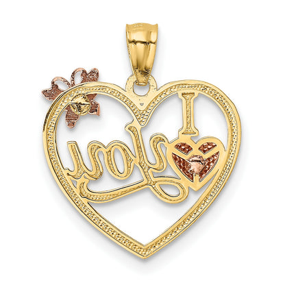 14k Two-tone with White Rhodium I LOVE YOU Heart with Butterfly Pendant