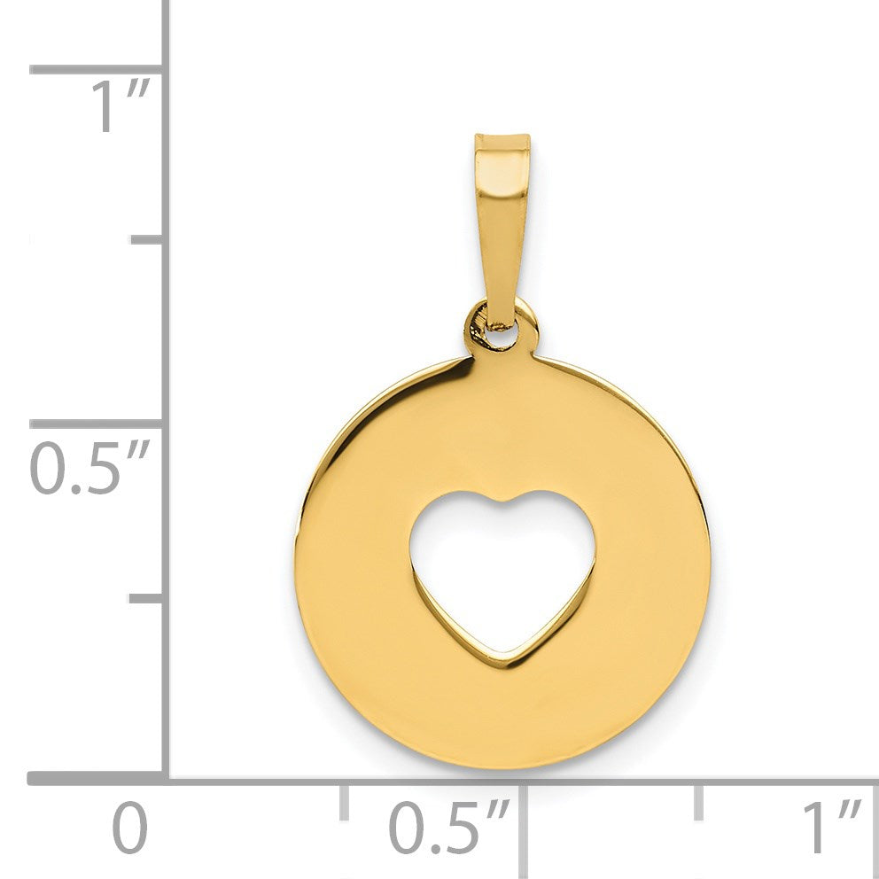 14K Polished Cut-out Heart Circle Disc Pendant