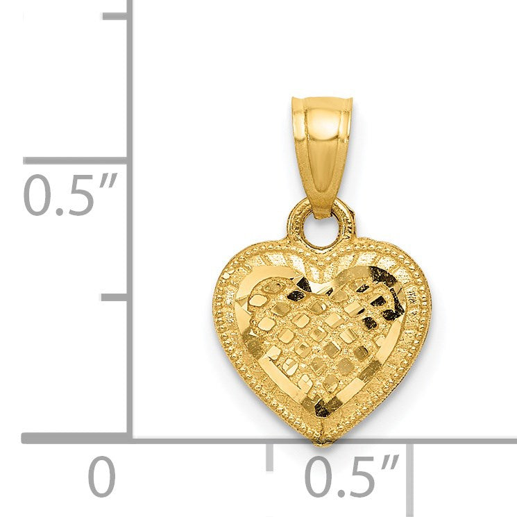 14k Diamond-cut Lattice Heart with Engravable Back Pendant