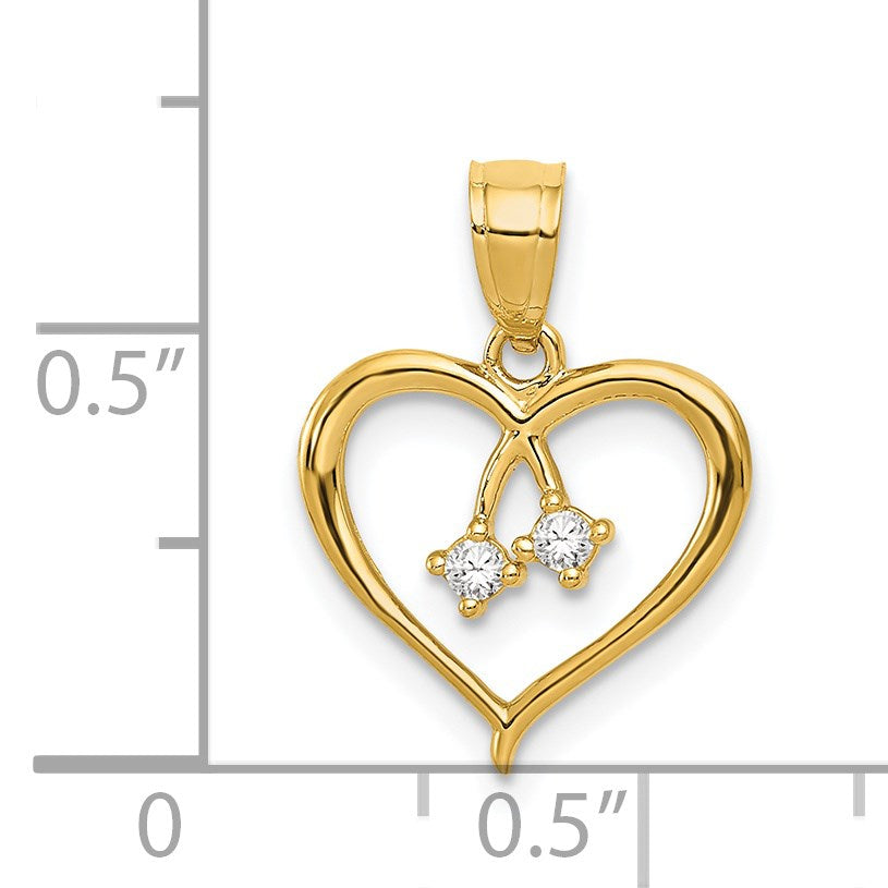 14k 2-CZ Cut-out Heart Pendant