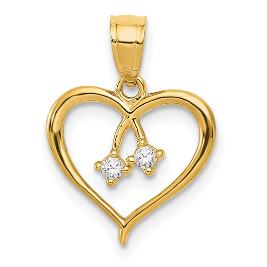 14k 2-CZ Cut-out Heart Pendant