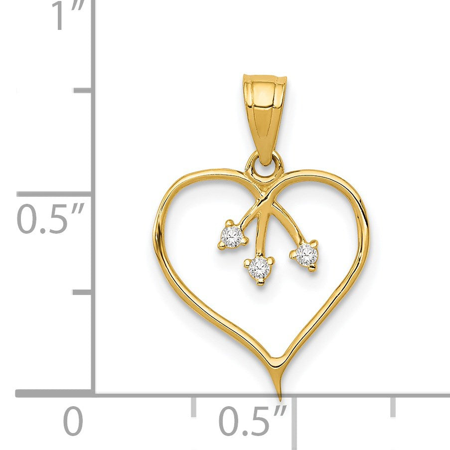 14k 3-CZ Cut-out Heart Pendant