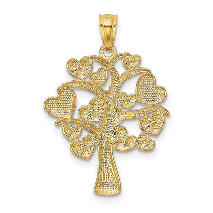 14K and White Rhodium Polished Hearts Tree Pendant