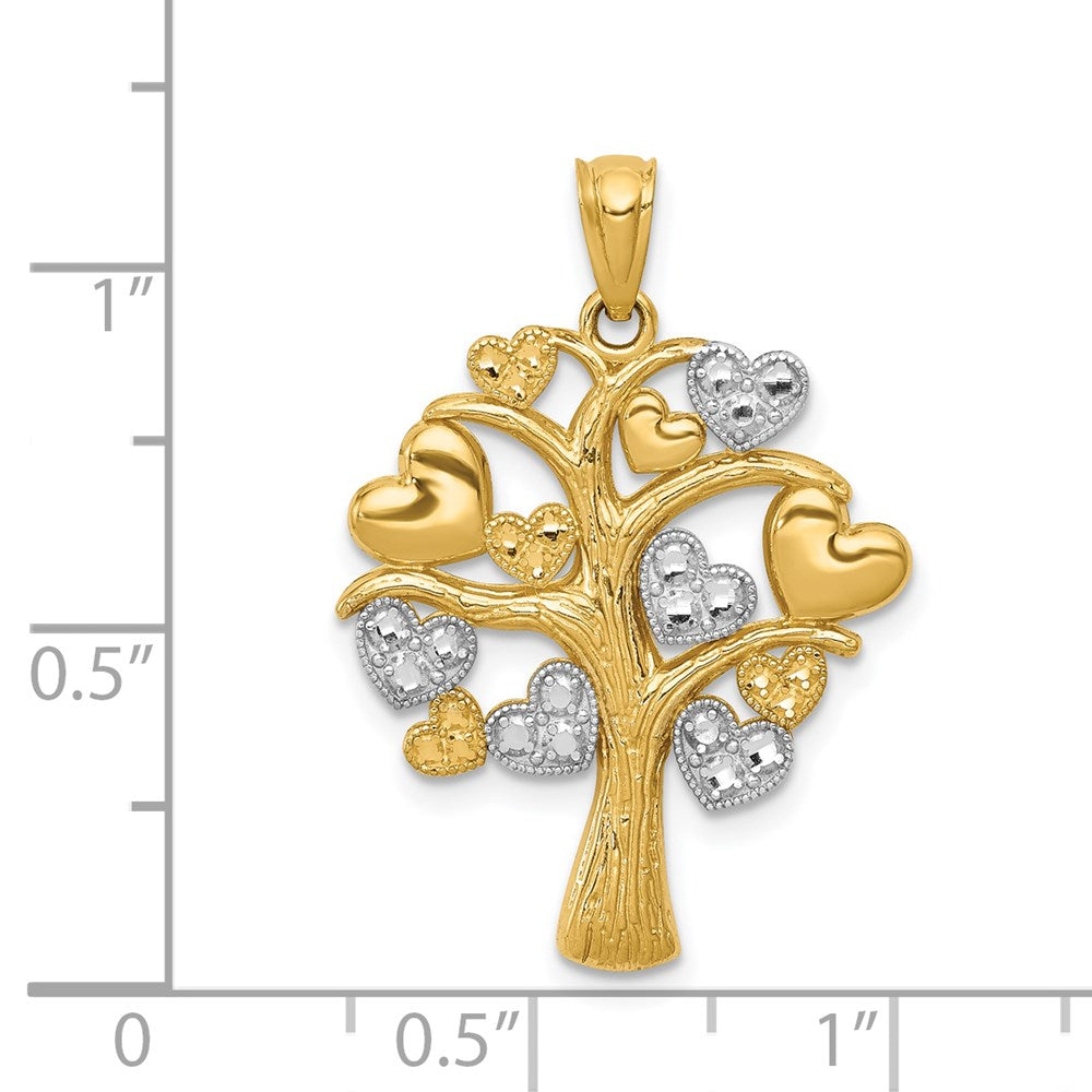 14K and White Rhodium Polished Hearts Tree Pendant