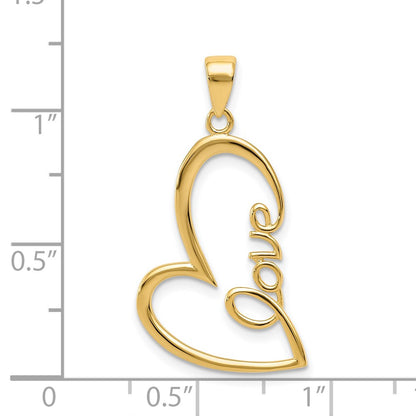 14k Gold Polished LOVE Heart Pendant