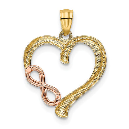 14K Two-tone Polished Infinity Heart Pendant