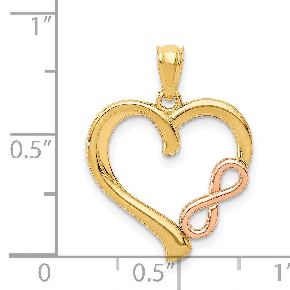 14K Two-tone Polished Infinity Heart Pendant